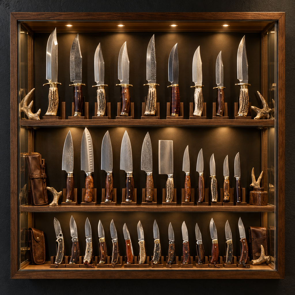Knife showcase display case with multiple knives-true american blades