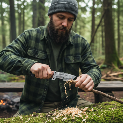 Bearded man Tracker knife action image